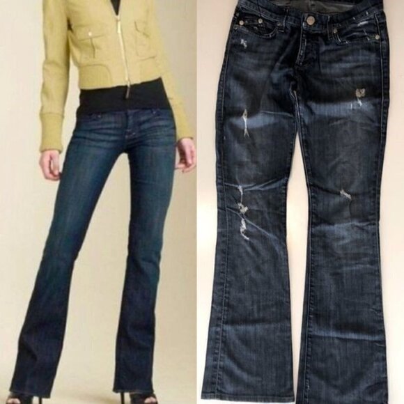 Rock & Republic Skinny Boot Cut Jeans Distressed Faded Dark Denim 27 - Picture 2 of 11